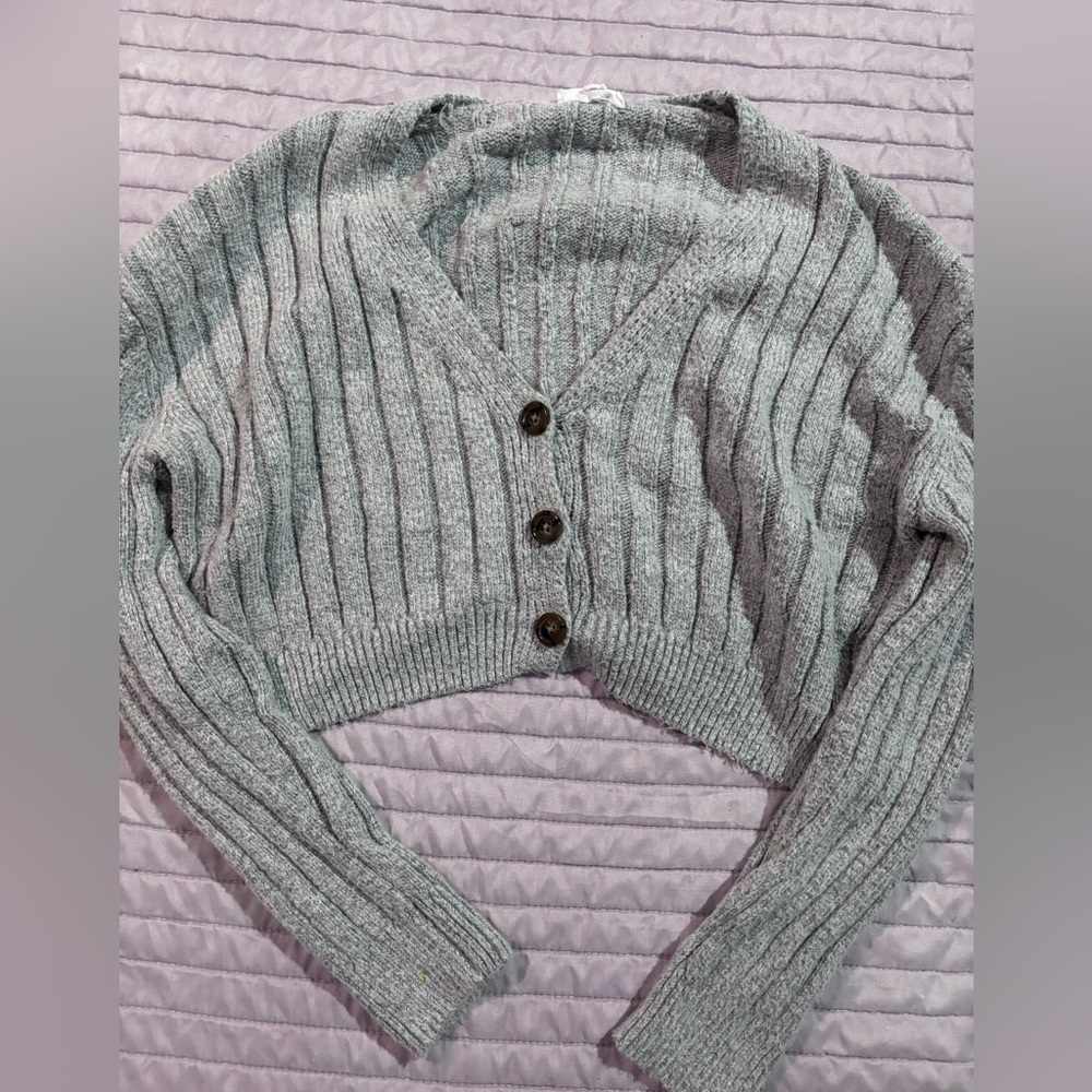 Garage Grey Cropped Knit Button Up Sweater